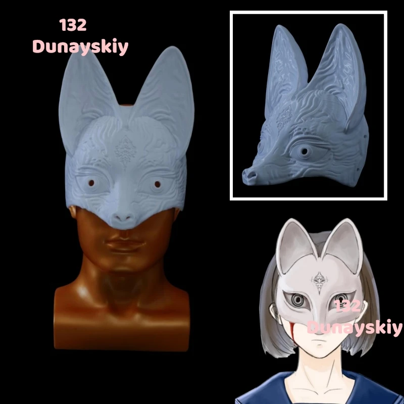 

Shimizu Hinako Adult Half Face Cosplay Mask 3D Printed Silent Fox Mask Halloween Masquerade Prop