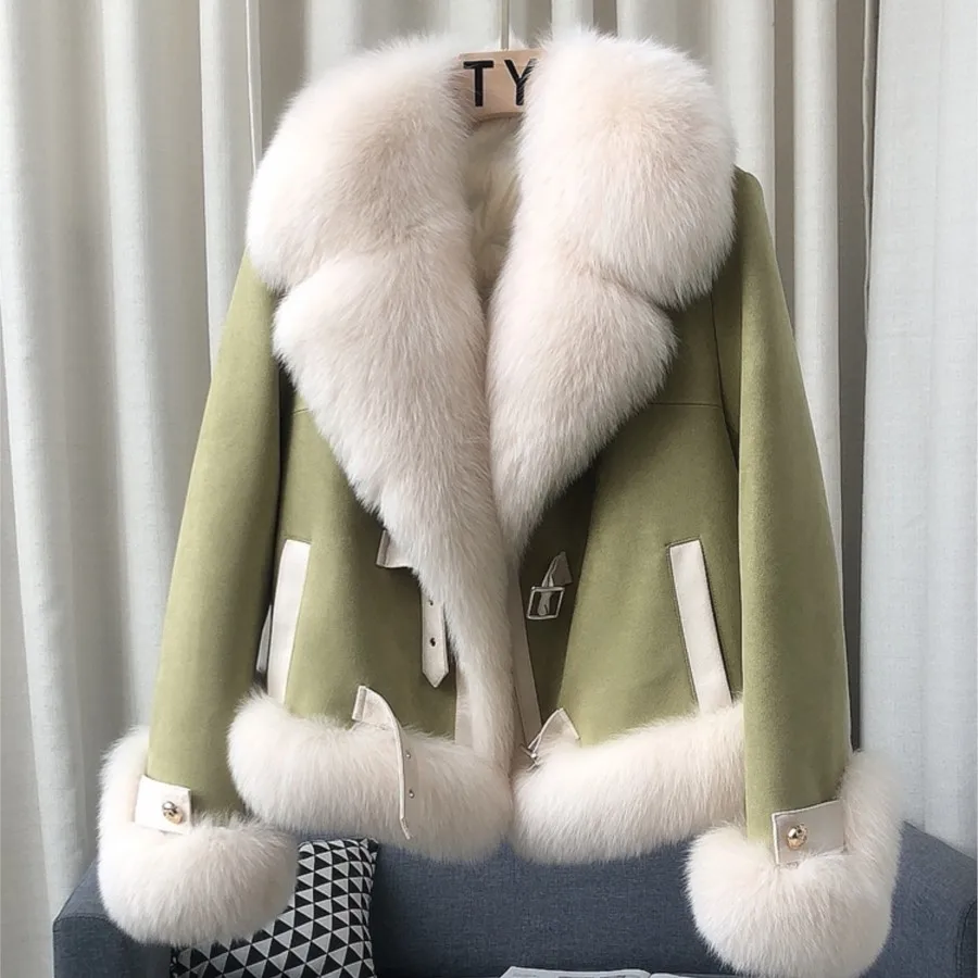 ZDFURS*High-End Imported Fox Fur Fur down Jacket Coat Women's Short Haining Winter New Motorcycle White Goose down Coat