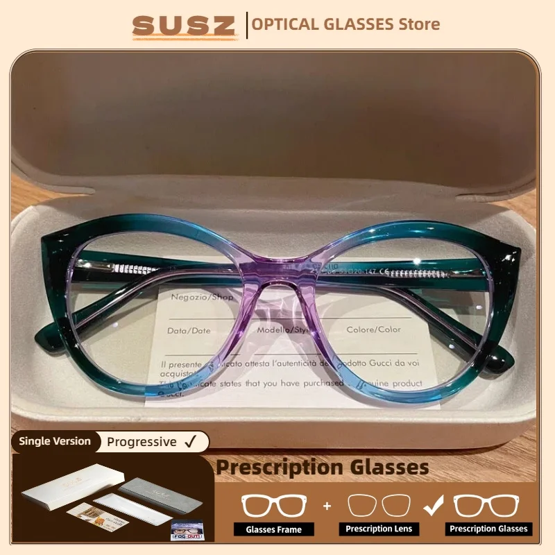 

SUSZ Colorful Cat Eye Reading Prescription Eyeglasses Women Blue Light Filter Myopia Hyperopia Computer Customization Glasses