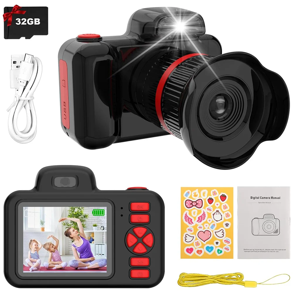 Long Lens Zoom Kids Digital Camera Toys 1080P Photo Video Camera Flash 2.0 inch Screen Birthday Festvial Gifts Mini Child Camera