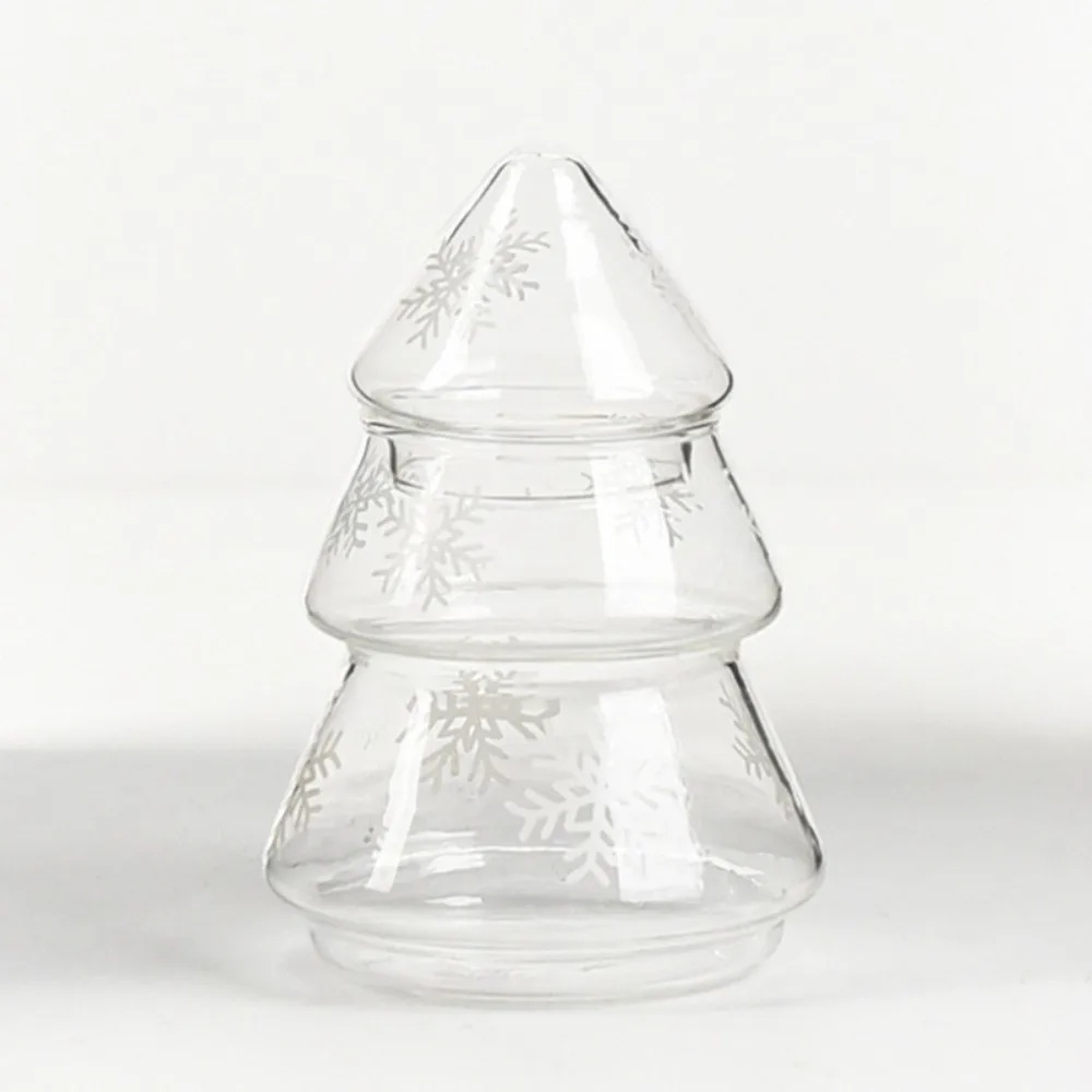Snowflake Pattern Glass Christmas Tree Jar Large Capacity Transparent Cookie Jar With Lid Stylish Xmas Candy Jar