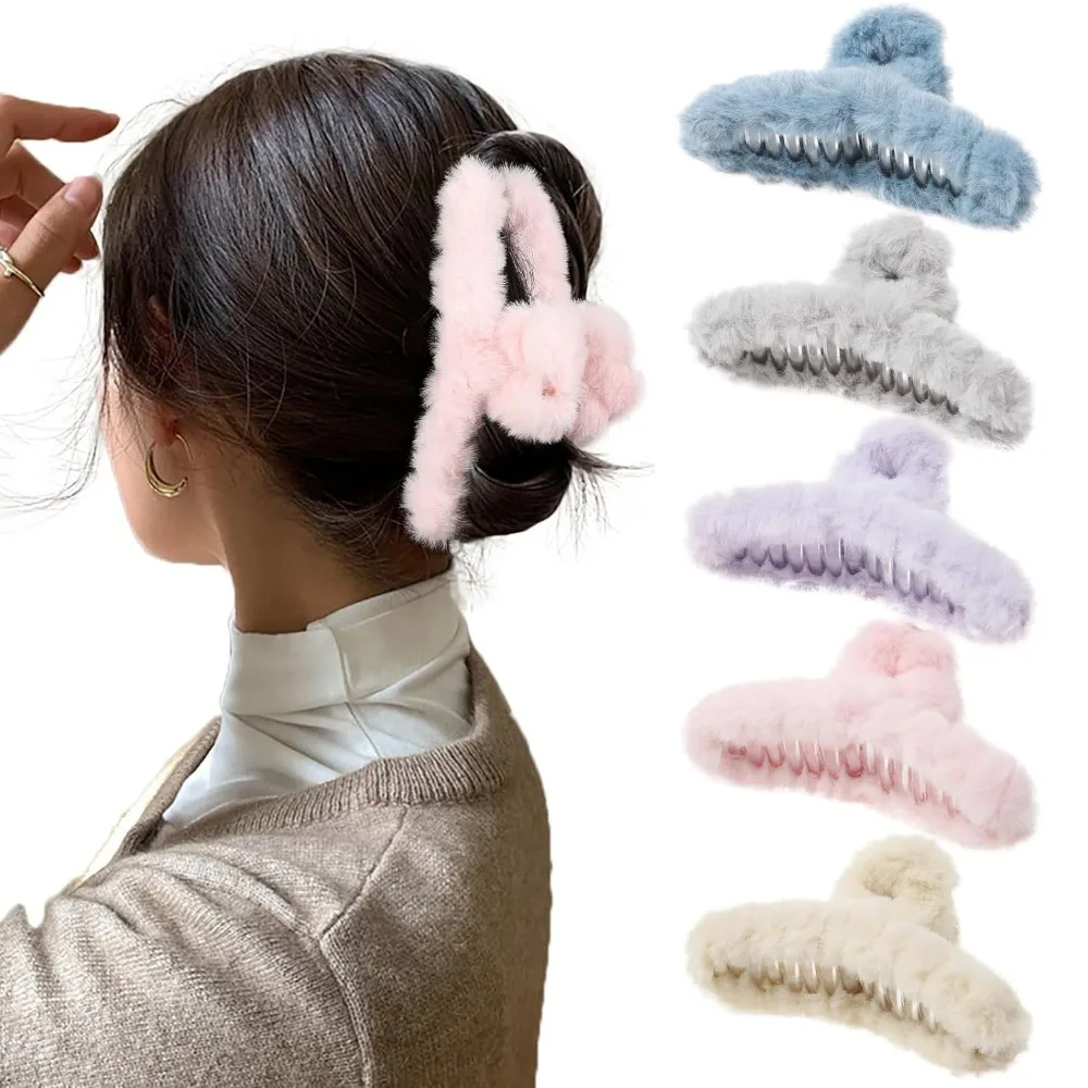 Soft Fluffy Hair Clip Women Faux Fur Hair Claws Hair Accessories Korea Hairgrip Hairpin Barrette Fashion Hair Crab Ornaments New