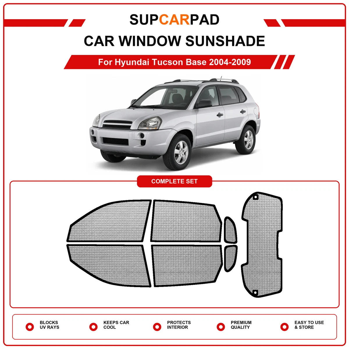 For Hyundai Tucson Base 2004-2009 Pre‑Cut Auto Window Sunshade Anti‑UV Car Sun Visor Protector