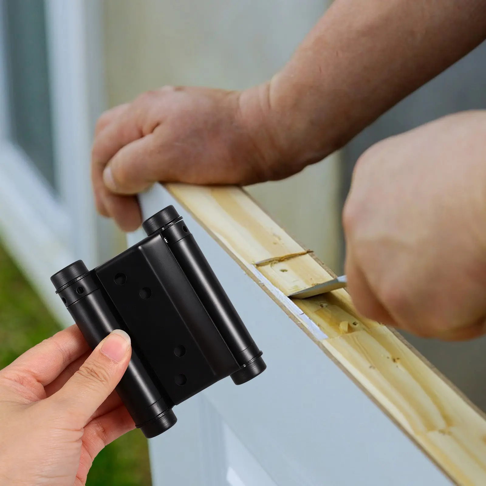 Stainless Steel Black Door Hinges 2 pcs Heavy-Duty Double Swing for Exterior Doors