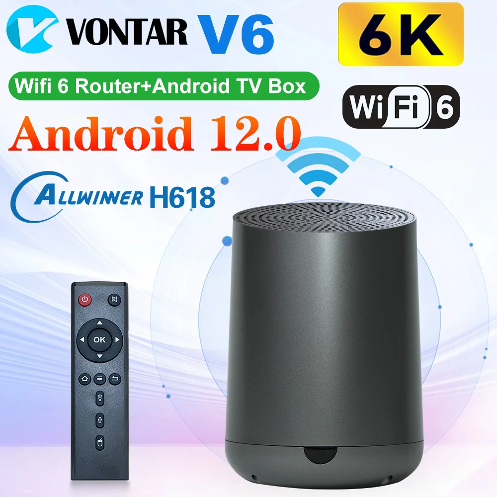 

V6 Gigabit Router & TV Box Android12 with Allwinner H618 Quad Core Cortex A53 Support 6K Video 4K Wifi6 Set Top Box 4GB 32GB