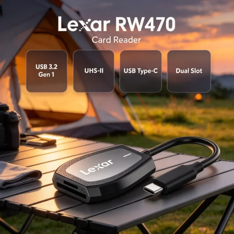 Lexar RW470 2-in-1 Card Reader SD microSD UHS-II Type-C USB 3.2 Gen 1 for Video Transfer
