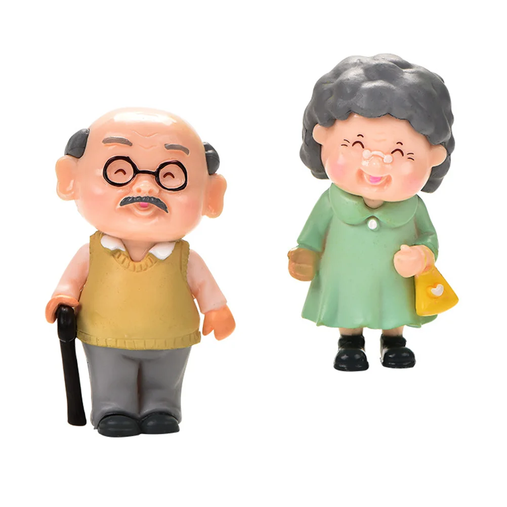 2 Pcs Wedding Decor Cake Decoration Elderly Couple Figurines Statues Crafts Top Hat Grandparents Figure Lovers