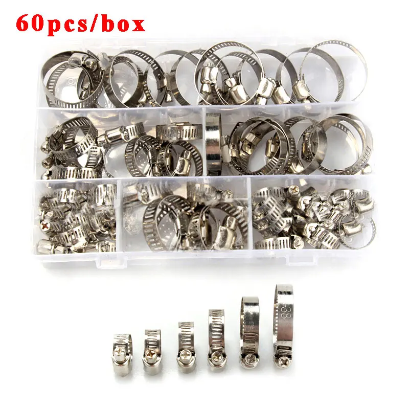 

60pcs Pipe Clamps Genuine Jubilee Stainless Steel Hose Clips Fuel Hose Pipe Clamps Worm Drive Durable Anti-oxidation 8-12mm