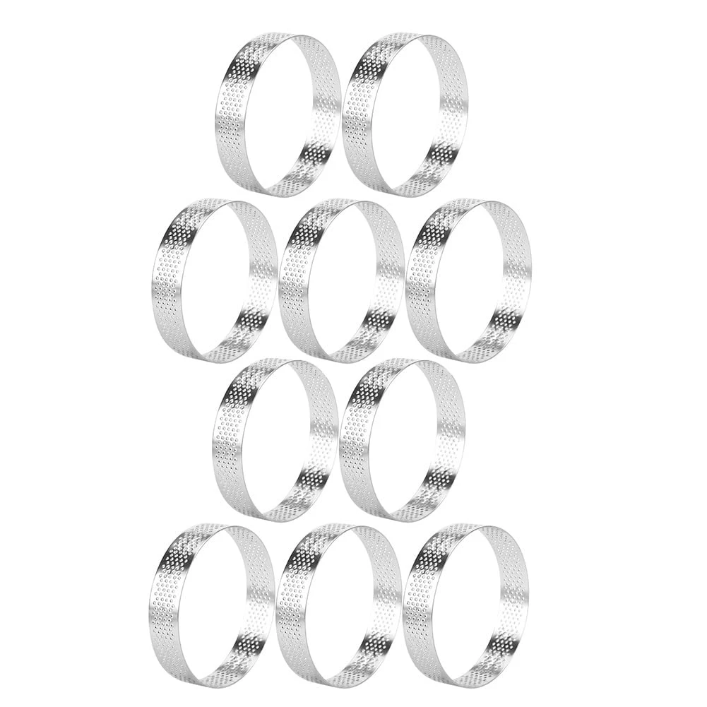 10 Pcs 12Cm Stainless Steel Tart Ring Heat-Resistant Perforated Cake Mousse Ring Round Ring Baking Doughnut Tools