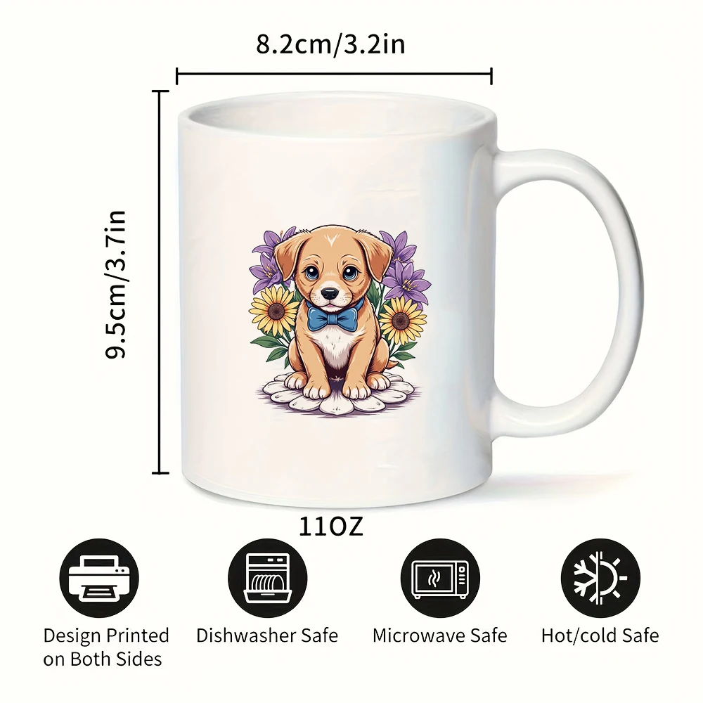 Mug Bunga Anak Anjing Kartun 11OZ Cangkir Minuman Dingin & Panas Anak-anak Hadiah Natal Keluarga Kantor