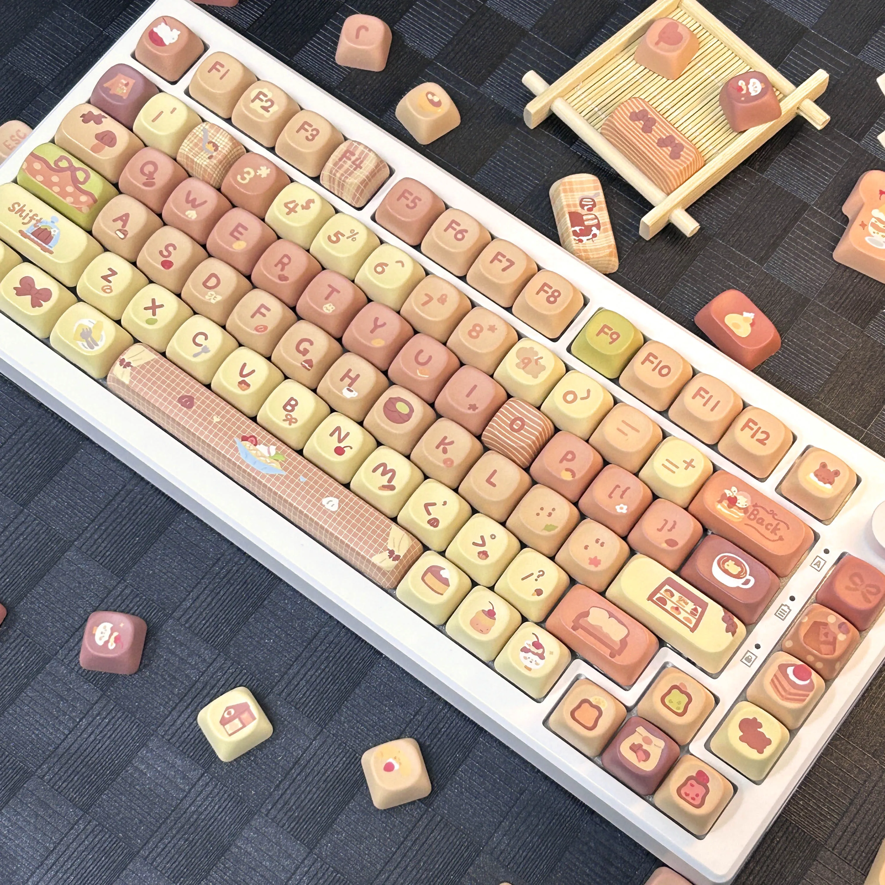 Coco Sweet Keycap Pbt Moa دافئ للغاية بني أصفر لطيف لأغطية مفاتيح لوحة المفاتيح الميكانيكية Aula F75