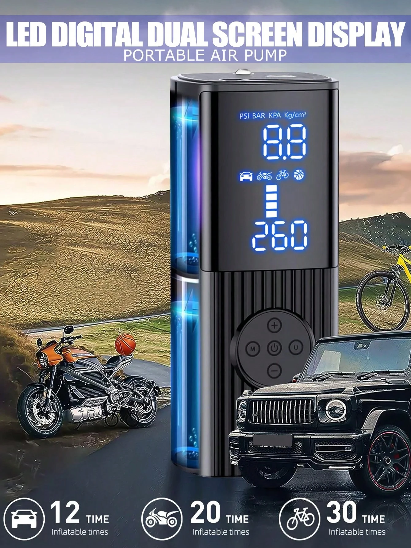 20000mAh Portable Air Compressor Digital Display Tire Inflator Electric Air Pump With LED Lamp for Car Balls Motorcycles Bicycle