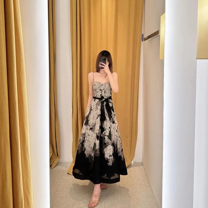 

Black Print Beaded Strapless High Waist Holiday Puff Dress Women