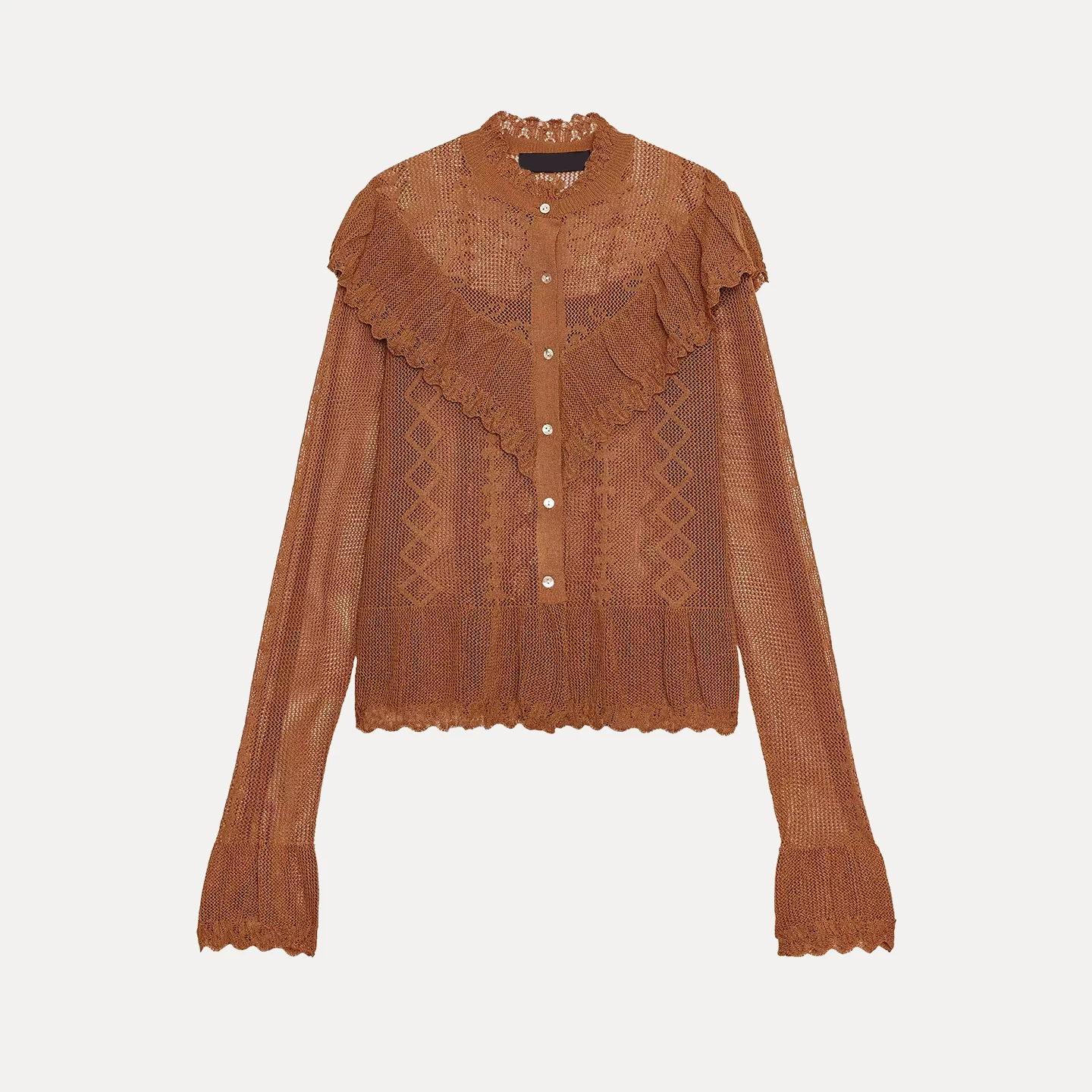 Jaket Rajut Kerah Tinggi Wanita Model Romantis, Potongan Stand Fit, Lengan Panjang, Kancing Depan, Musim Gugur 2025 Terbaru...