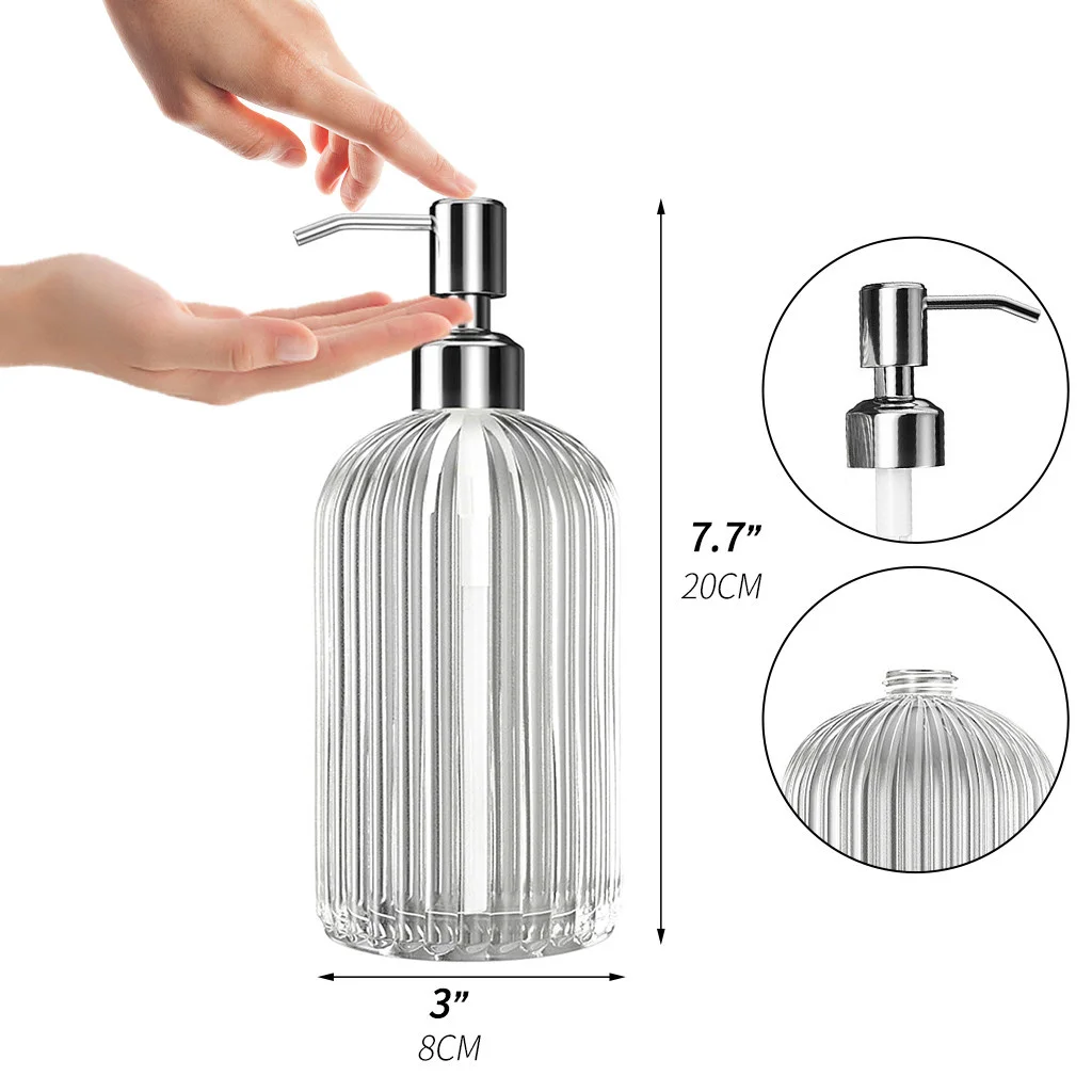 500ml Glass Vintage Manual Pressure Liquid Soap Dispenser Large Capacity Non-Slip Bathroom Sink Containers Press Empty Bottles