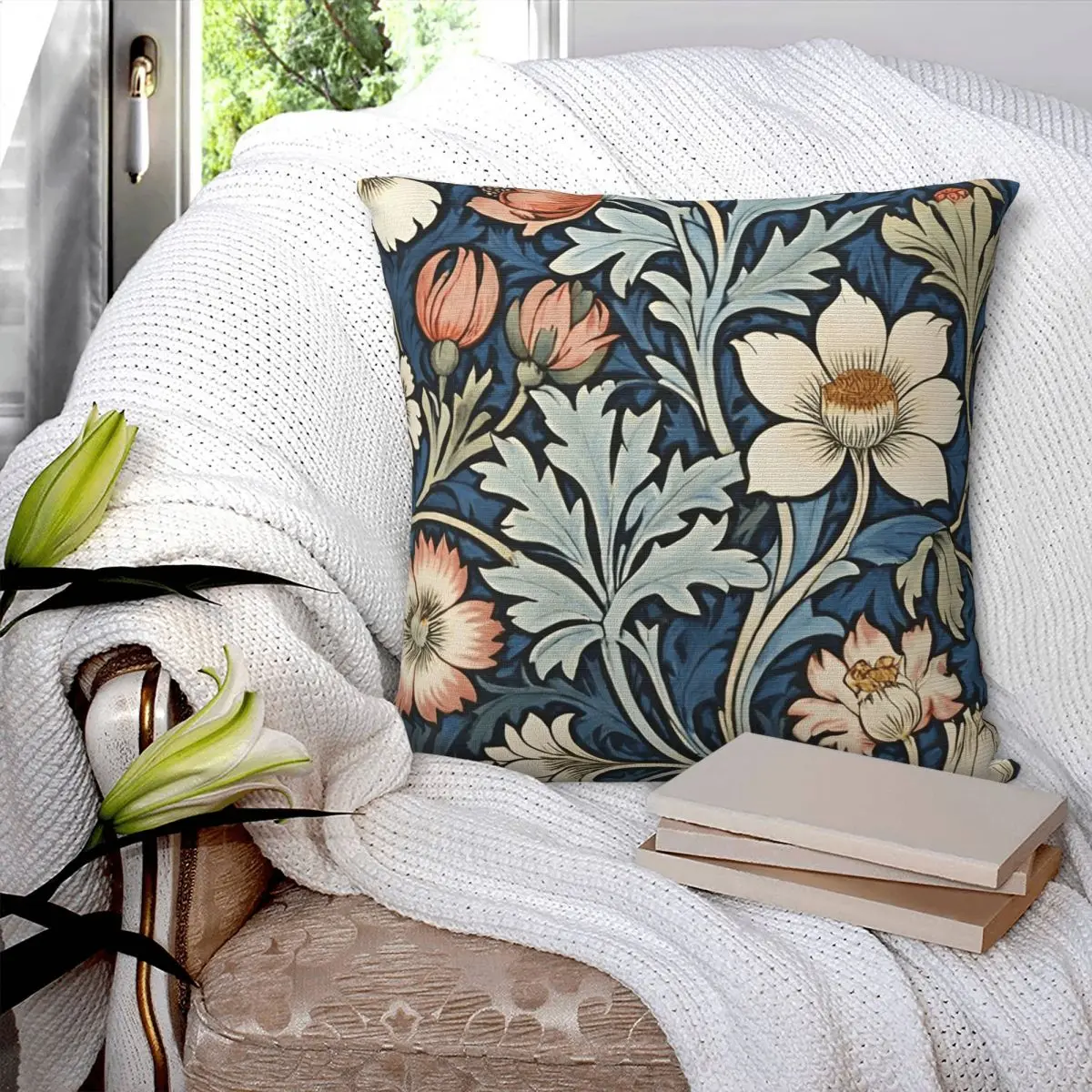 Taie d'oreiller carrée encadrée William Morris Botanical Bliss, housse de coussin décorative, oreiller confortable pour la maison et le salon