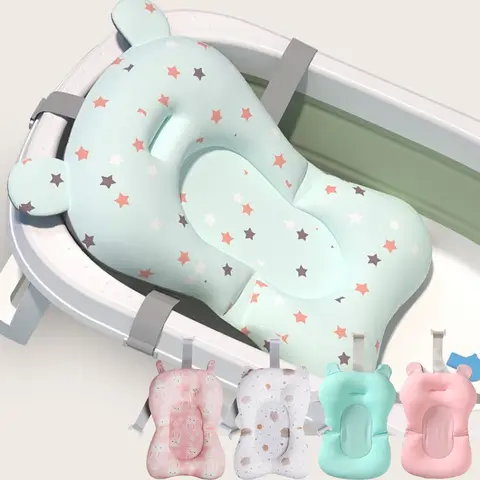 Baby Shower Bath Tub Pad Non-Slip Newborn Bathtub Mat Safety Nursing Foldable Support Comfort Body Cushion Mat Pillow Cartoon