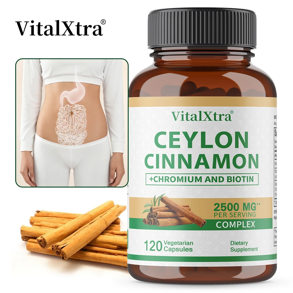 Cápsulas de canela de Ceilán - 2500 mg, soporte natural de azúcar en sangre, aumenta la energía, mantiene la salud del corazón, aumenta el metabolismo