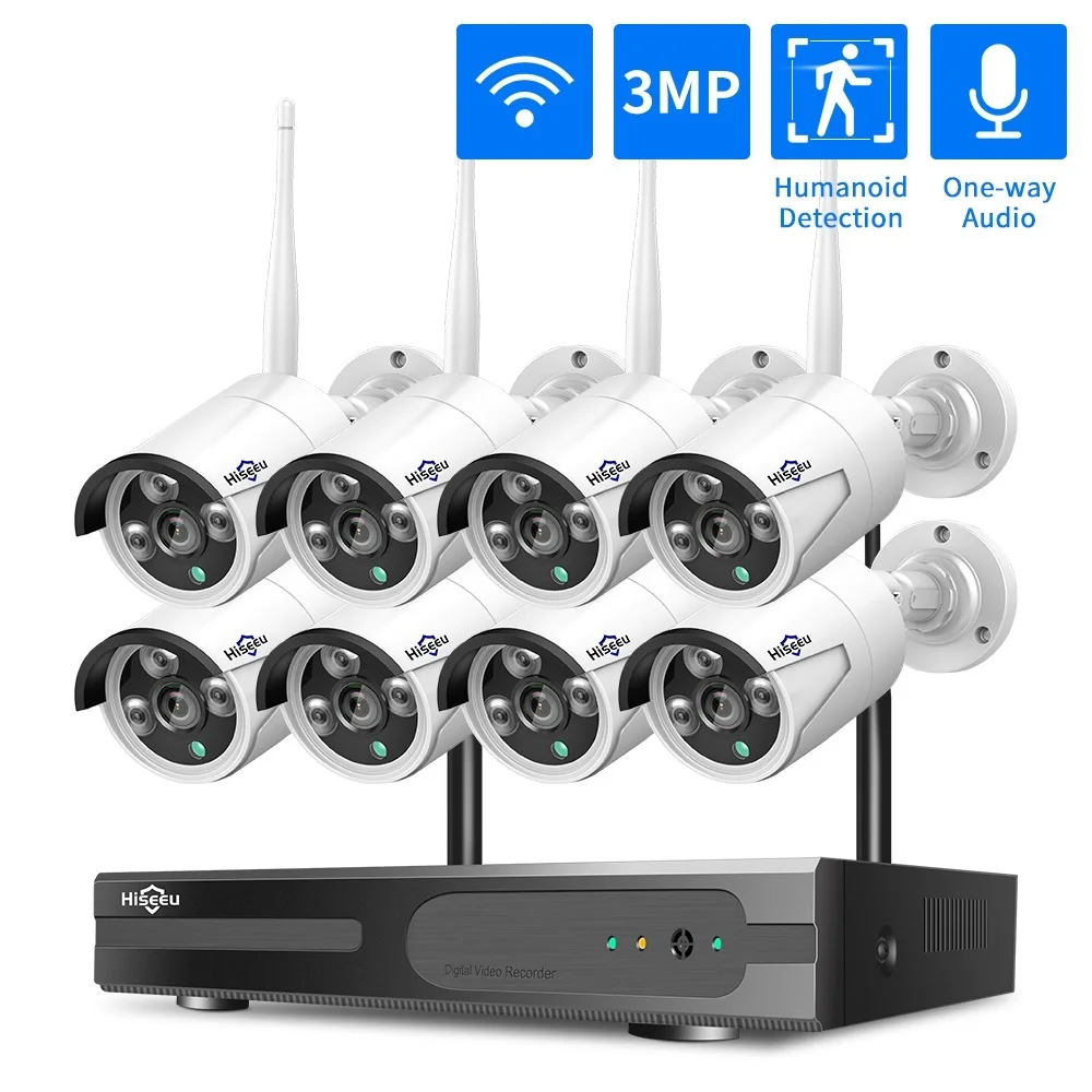 نظام أمان كاميرا IP لاسلكية ، مجموعة NVR ، 3MP ، من من من نوع P ، CCTV ، 8CH ، 3 ، من من من من نوع P ، في الهواء الطلق ، IR ، رؤية ليلية ، واي فاي ، أفضل نظام أمان