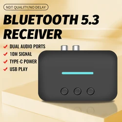 Audio Receiver Bluetooth 5.0/5.3 3.5mm AUX Jack U Disk NFC RCA Stereo Music Wireless Adapter with Mic for Car Bluetooth Speaker