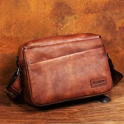 Luxury retro leather men's bag hand-polished leather messenger bag casual horizontal men's one-shoulder messenger bag