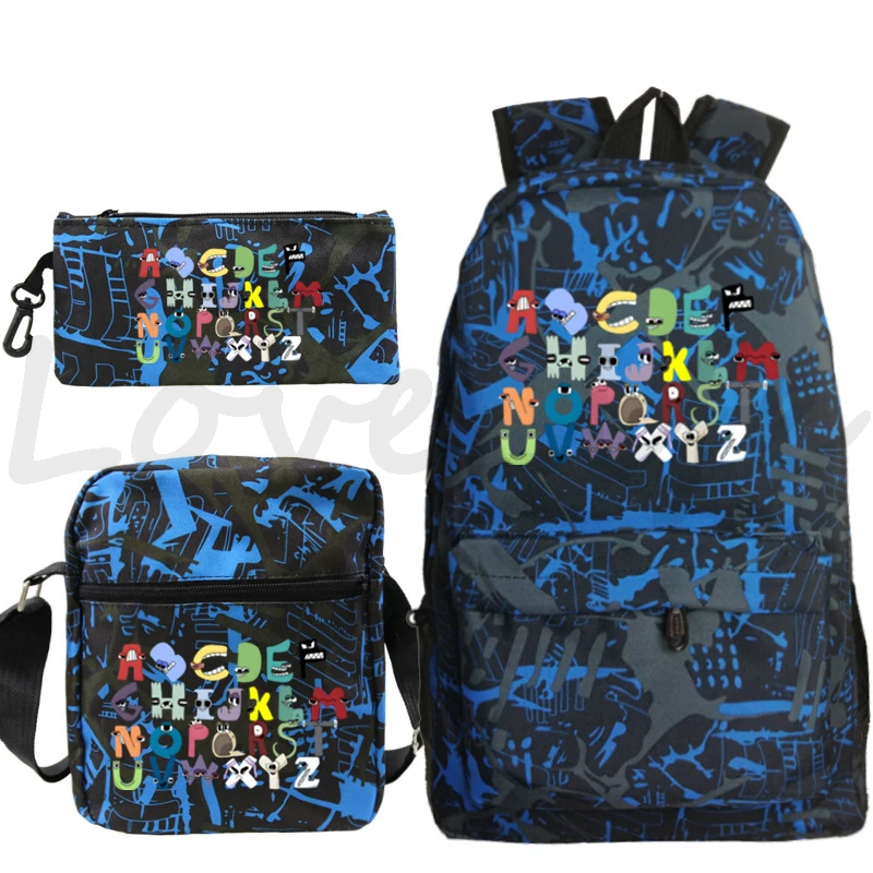 3pcs Set Alphabet Lore Print Backpack Shoulder Bag Pencil Bag Funny Cartoon Kids School Bags Laptop Bookbag Girls Boys Schoolbag