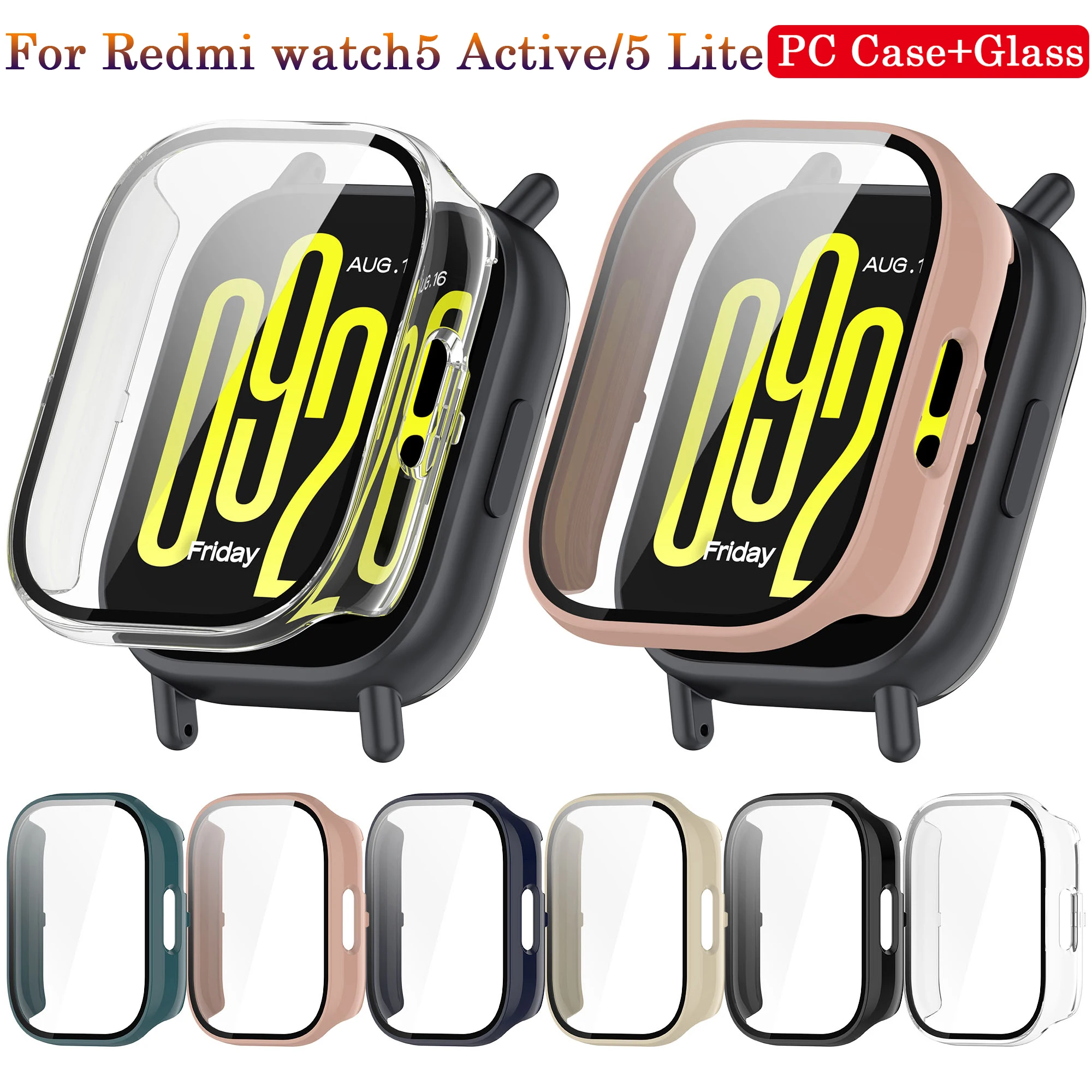 Glass+Case For Redmi Watch 5 Active SmartWatch All-Around Screen Protector PC Bumper Tempered Glass For Redmi Watch 5 Lite New
