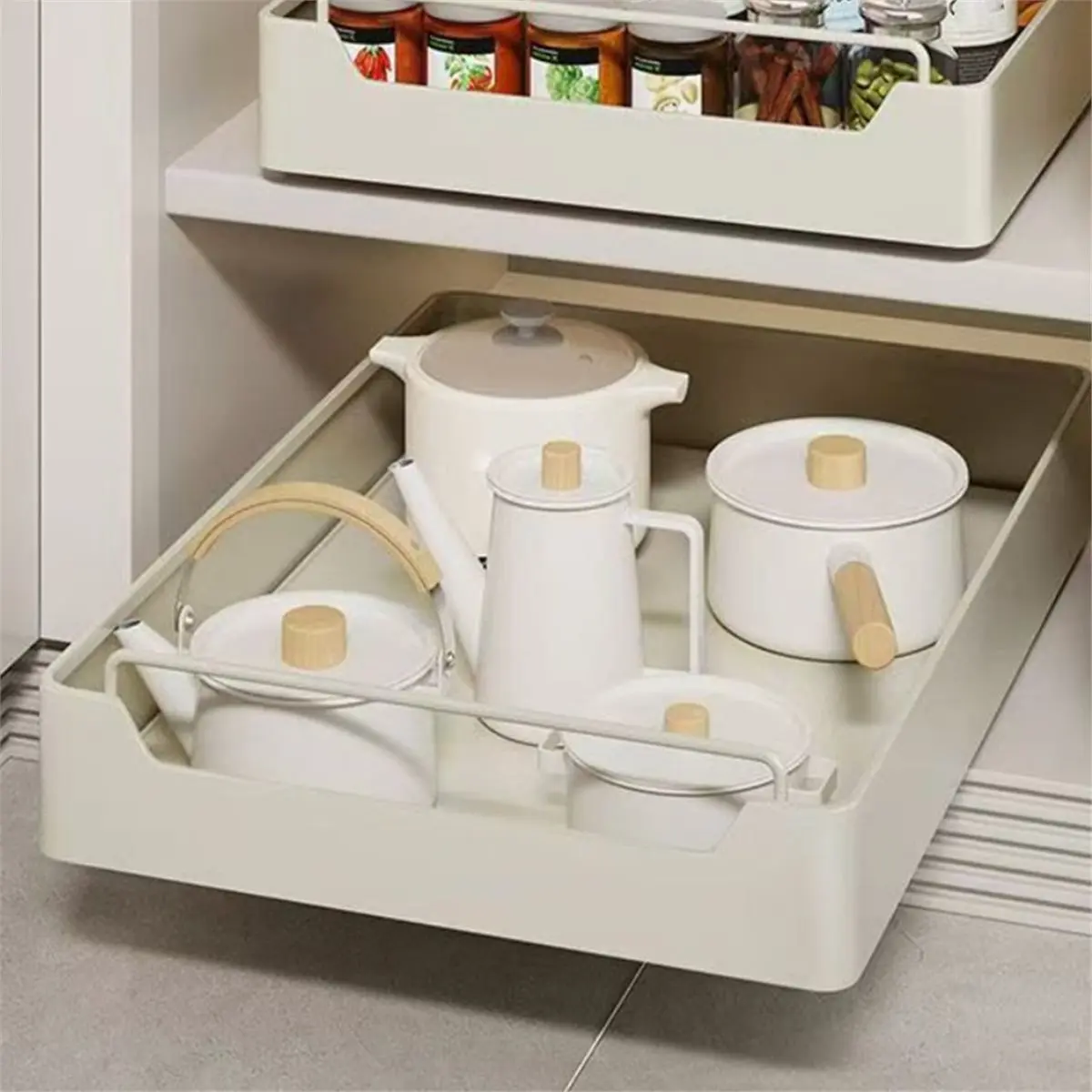 2026 New Kitchen Countertop Drawer-Style Storage Tray Seasoning Box Storage Rack Cabinet Organization Storage Pull-Out Basket