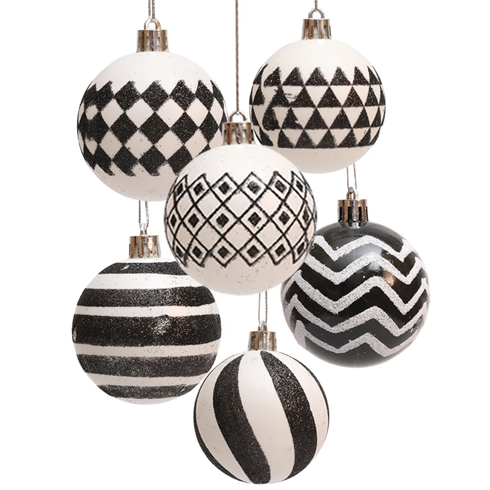 6CM 6PCS/set Black And White Christmas Ball Set Decorative Ball Window Hanging Plastic Christmas Balls Handmade DIY Project