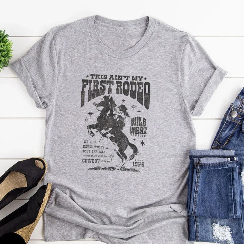 Vintage Country Music T Shirt Not My First Rodeo Retro Western T-Shirts Cowgirl Short Sleeve Cute Graphic Tees Women Clothes