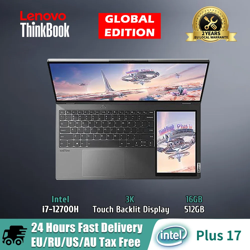 Ноутбук Lenovo ThinkBook Plus 17 Ноутбук 12th Intel i7-12700H 16 ГБ LPDDR5 512 ГБ SSD 17,3-дюймовый сенсорный ЖК-дисплей 3K с подсветкой, 120 Гц