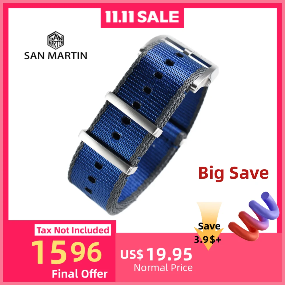 

San Martin Premium Nylon Watch Strap 20mm 20mm Watchband Army Logo Pin Buckle Universal Pilot Wristband Replacement N113A