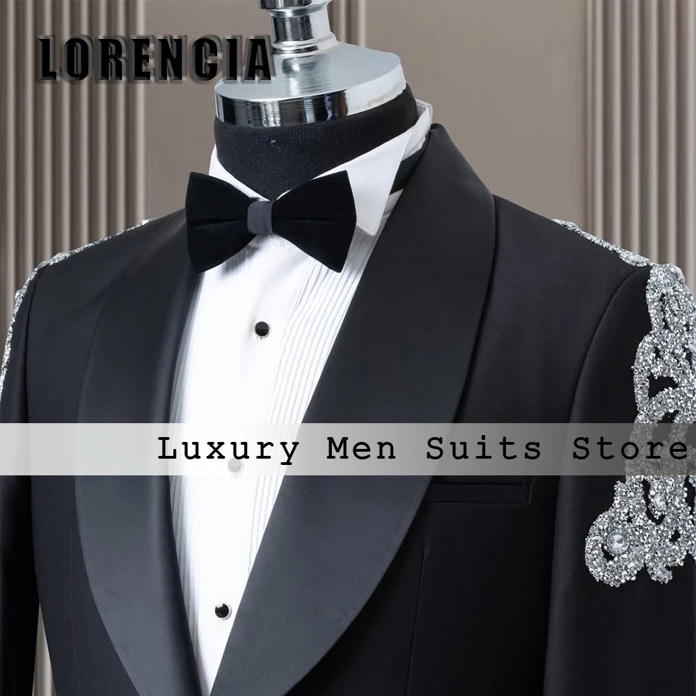 Luxury Crystal Embellished 2 Pieces Men Suits Shawl Collar Wedding Party Outfits Customized Single Breasted vestidos de novia