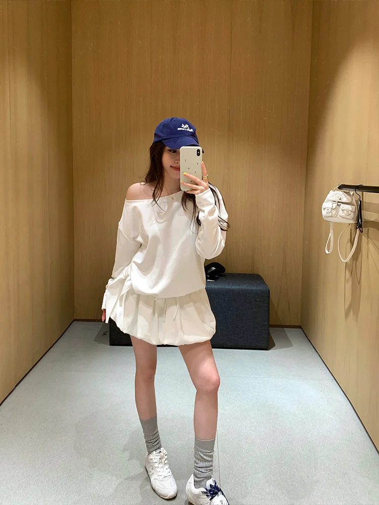 

Chic Long Sve T-irt Bangkok Street Sle Knot Slant oulder Spring Top Casual Faionable Women's Cotton Tee