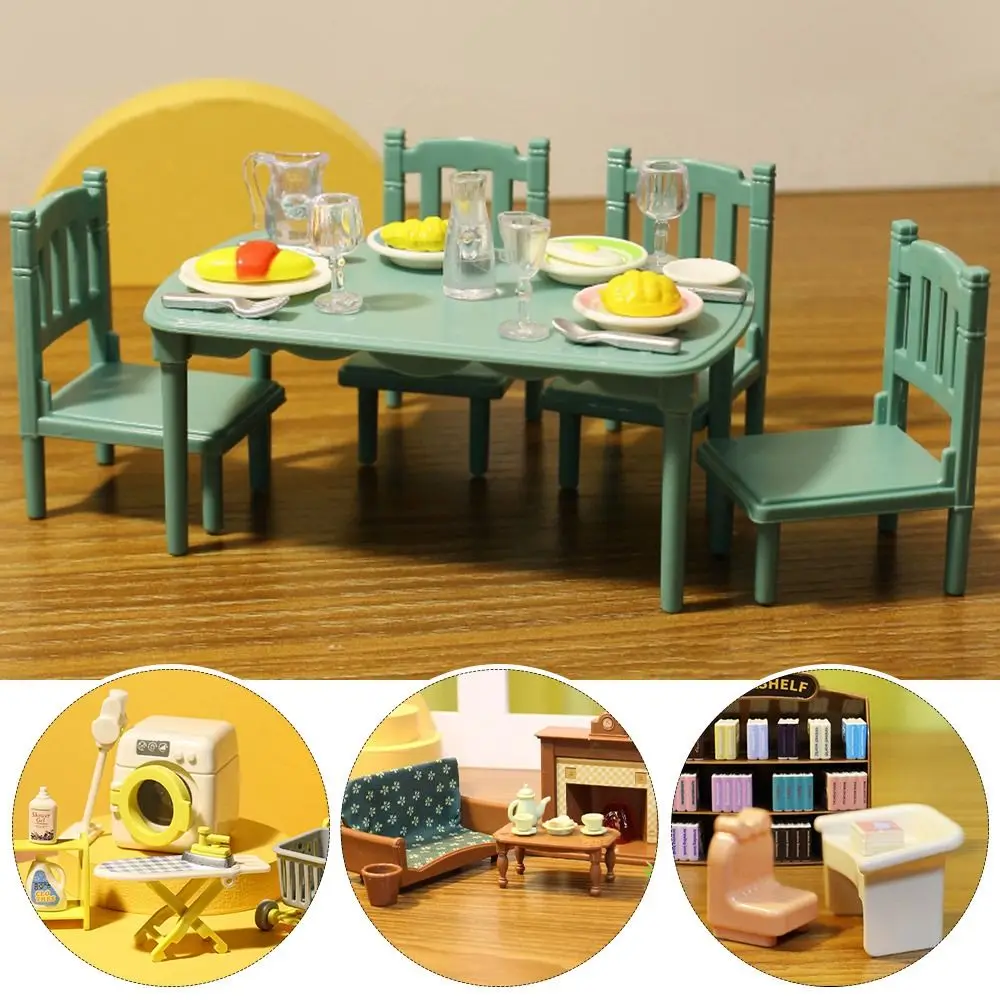 1/12 Mini Dollhouse Miniature Wooden Decorative Plate Chairs Simulation Furniture Cabinet Bed Model Toys