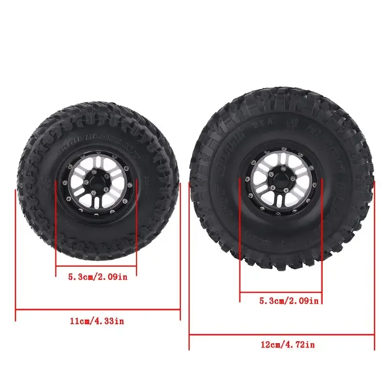 Pneus en caoutchouc et jantes en métal Beadlock pour 1:10 RC Rock inoler car Axial SCX10 108 TRX-4 S289 4 pièces 120mm/1.9mm 90046 pouces