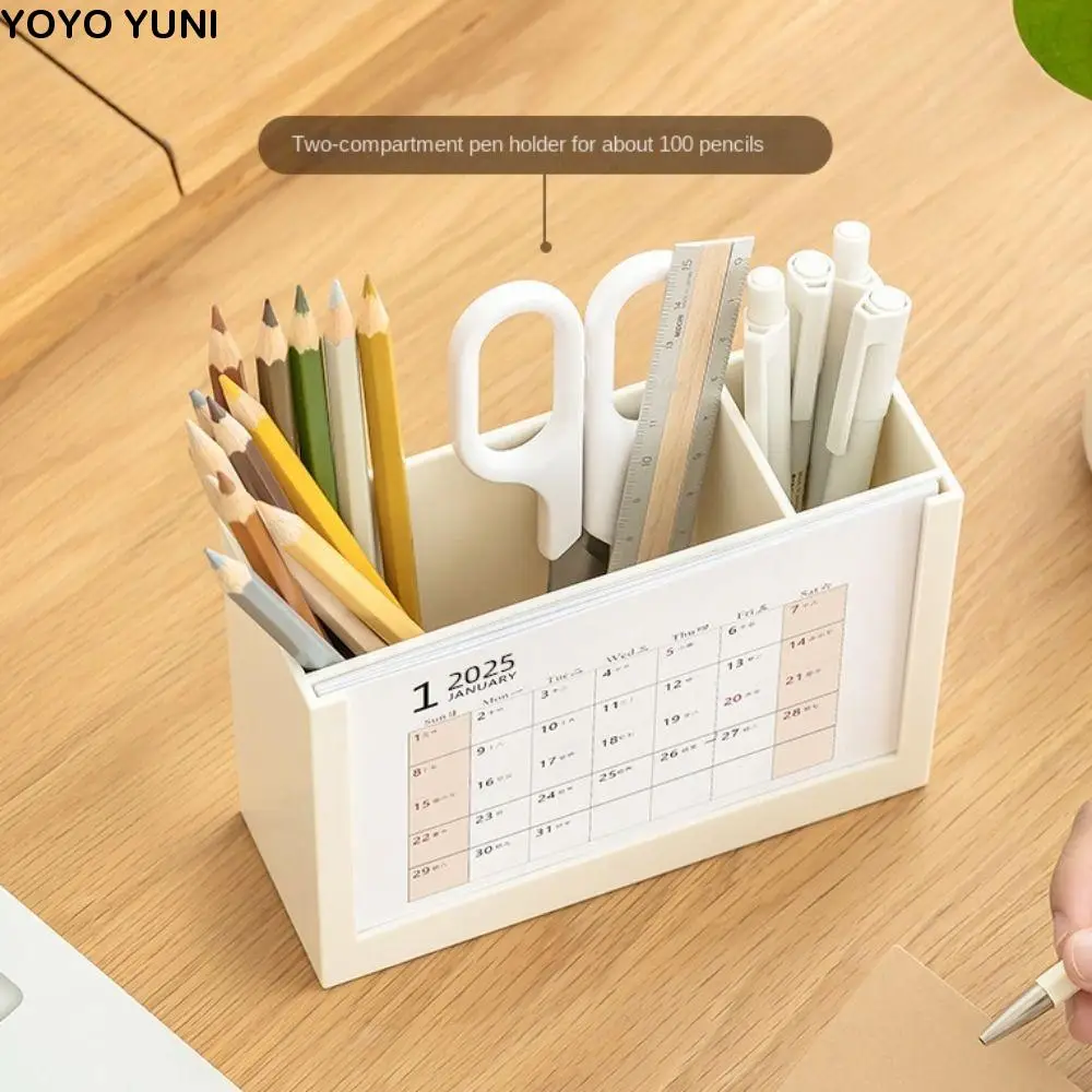 2025 Calendar Desk Calendar Organizers Creative Reusable Desk Calendar Pen Holder Durable Multi-Function Pencil Storage Box