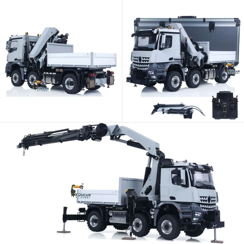 1/14 6*6 4151 AK Metal RC Tractor Truck with Hydraulic Crane Fly Jib Arm Bucket RC Farm Vehicle 3Speed Model Lorry Sound Cars