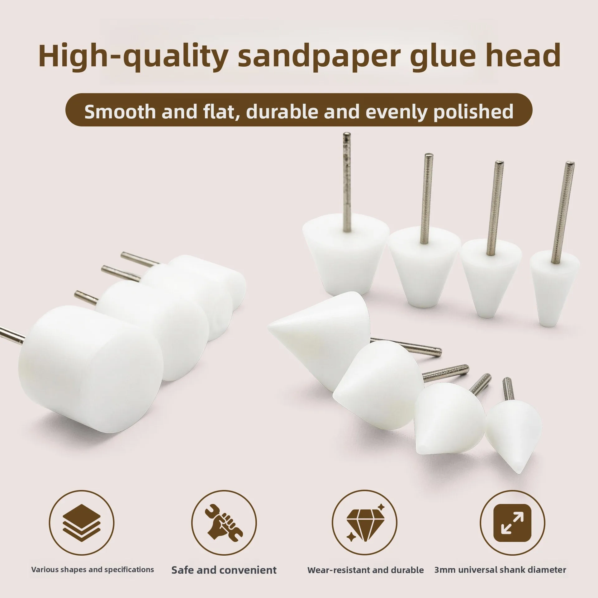 3mm handleTapered Cylindrical Sanding Rolls for Jewelry Metal Polishing - High Hardness Multi-Shape Abrasive Tool