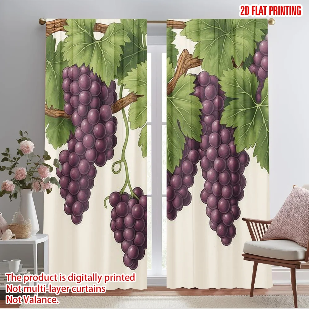 2pcs,2D plane printing Print Curtains Vineyard Bounty Polyester Woven (without rod) All Seasons Ldeal for Various Room Types