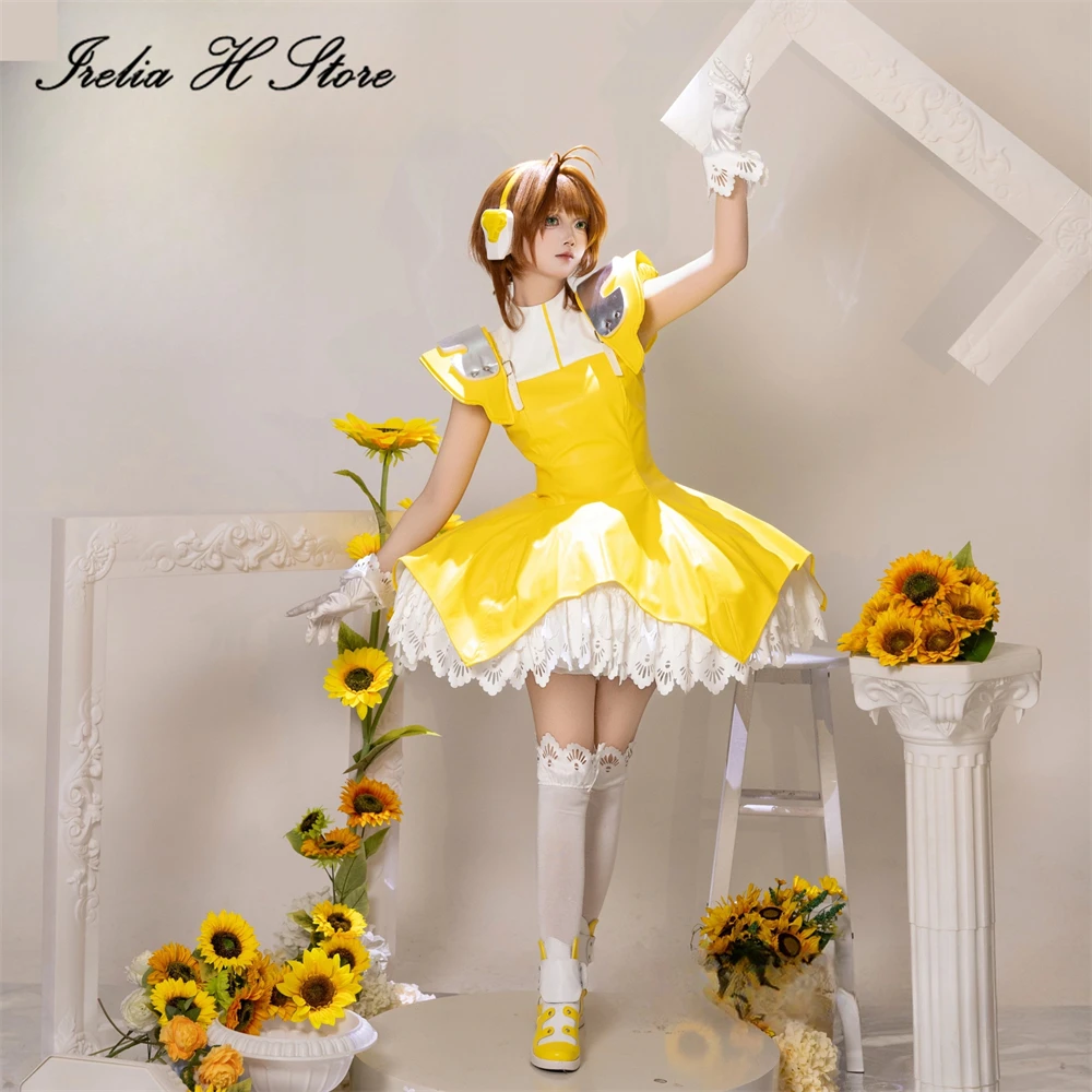 

Irelia H Store Anime Card Captor Sakura Cosplay Costume KINOMOTO SAKURA Yellow Combat uniform Dress Hallween Costumes