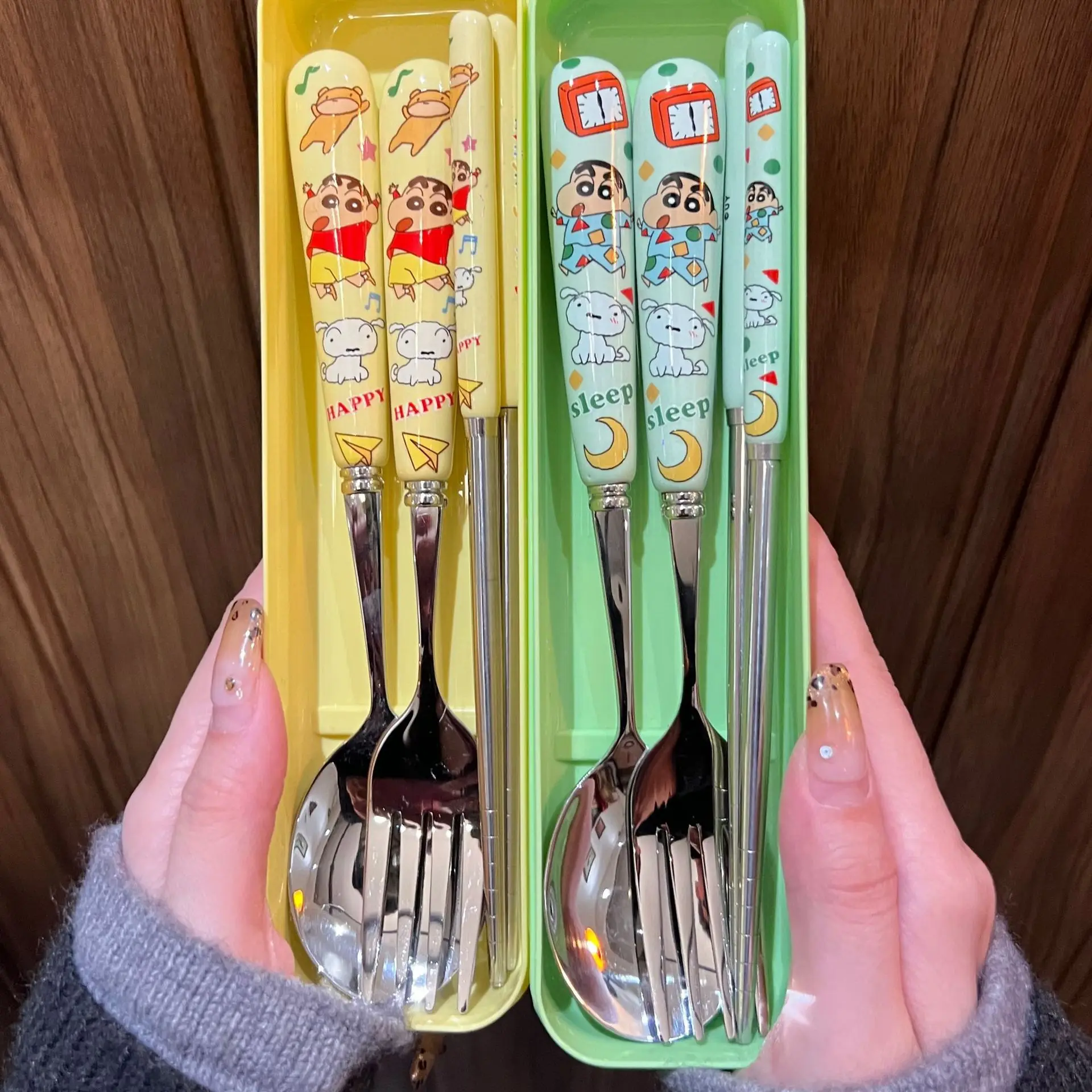 

New Crayon Shin-chan Spoon Fork Stainless Steel Cartoon Cute Kid Tableware Set Kitchen Supplies Gift