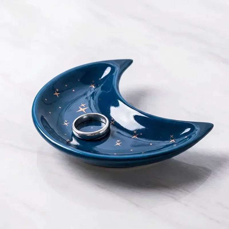 Nordic Ceramic Moon Shape Small Jewelry Dish Earrings Necklace Ring Storage Plates Fruit Dessert Display Bowl Decoration Tray