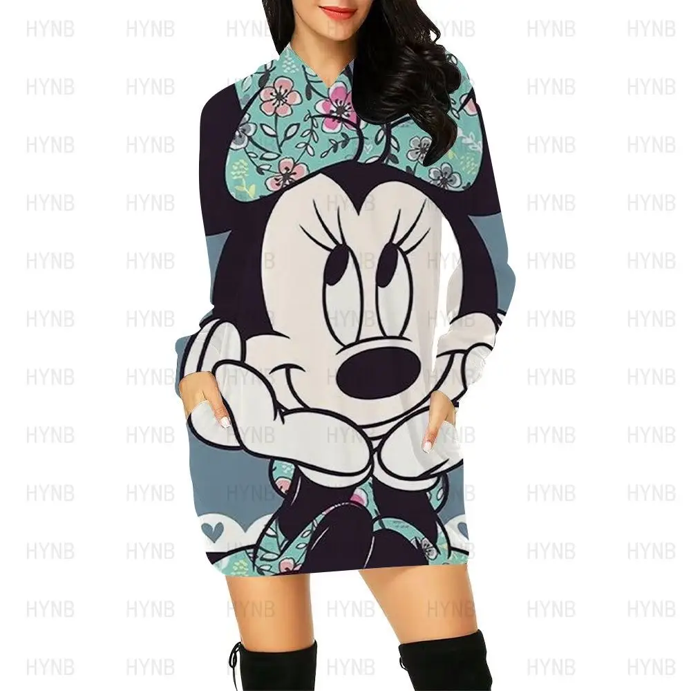 Robe pull à manches longues Minnie Mouse pour femmes, mini robe de RhDisney, sweat à capuche élégant, vêtements sexy2025