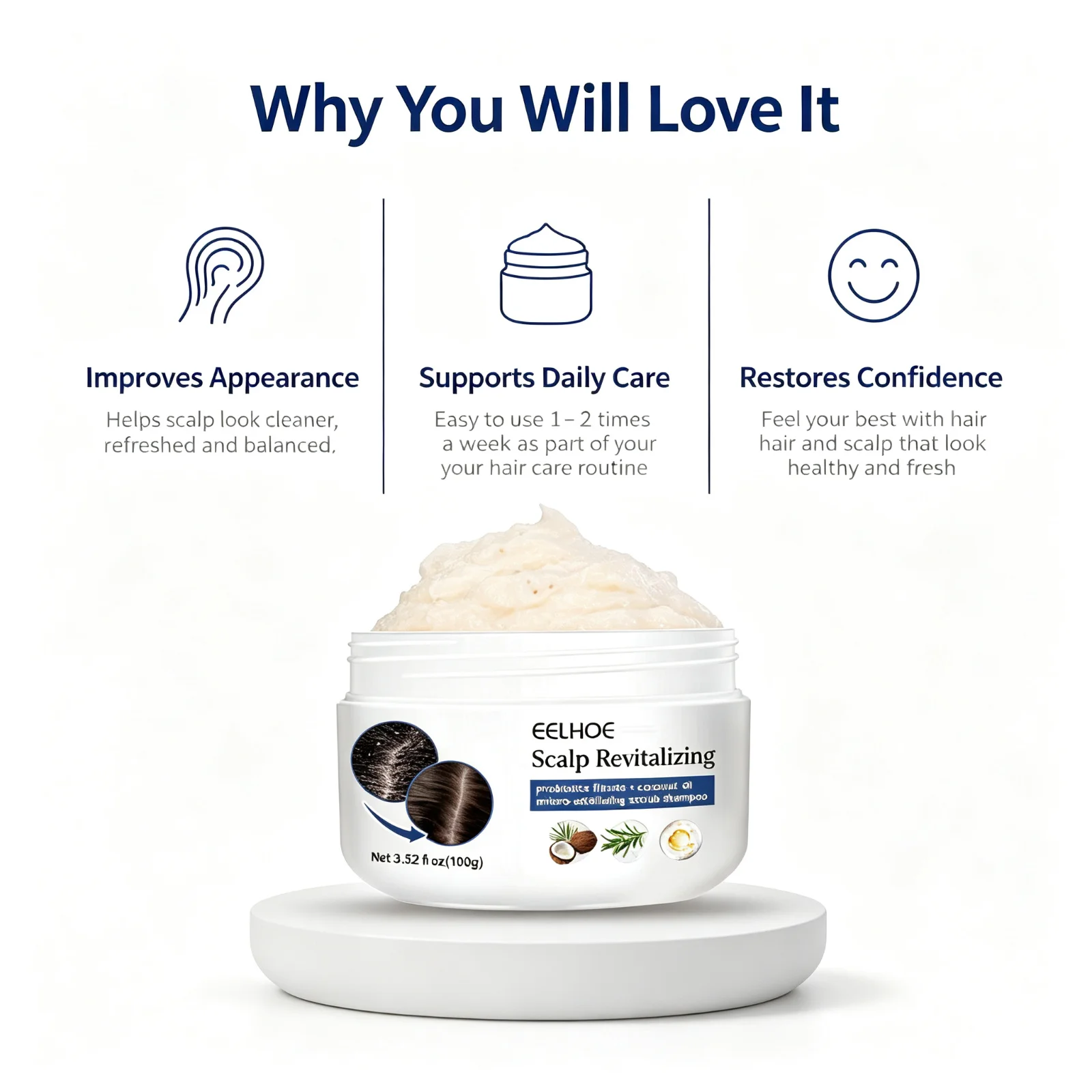 Scalp Exfoliating Scrub, Gentle Scalp Cleansing Care, Balance Oil, Remove Dandruff, Moisturize Dry Hair, Refreshing Treatment