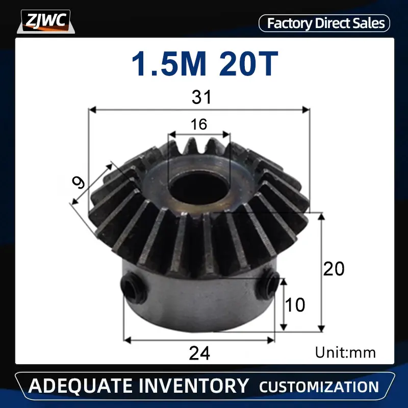 2 Stück Kegelrad 90° – Modul 2, 20 Zähne, 14 Mm Bohrung, Aus 45# Stahl, Für Getriebe & Maschinenbau