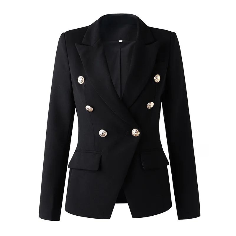 

2024 Spring Blazer Women Mainland China Short Women Blazers and Jackets Metal Lion's Head Buckle Slim-fit Suit Women