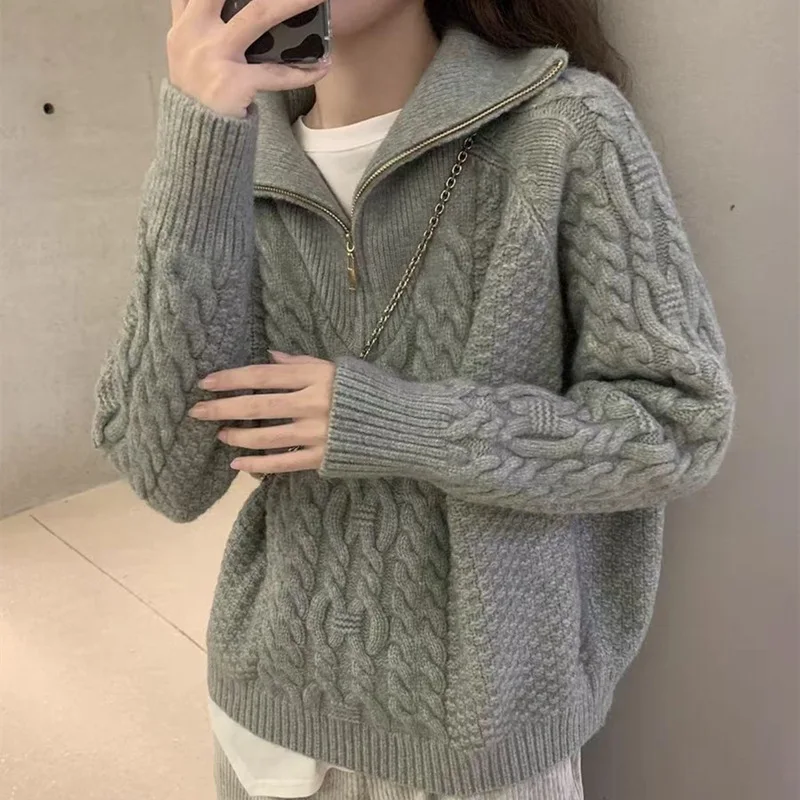 

Трикотаж на молнии, женская куртка 2022, осень-зима, новая мода, свитер с высоким воротником, женское пальто, женский корейский пуловер, топы Tide