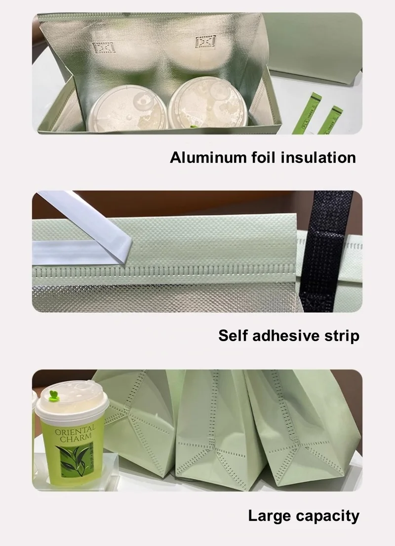 10pcs Green Non-Woven Insulated Tote Bags – Portable Reusable Meal Carrier Pouches for ... - SKU NITB1612 - UGI Packaging