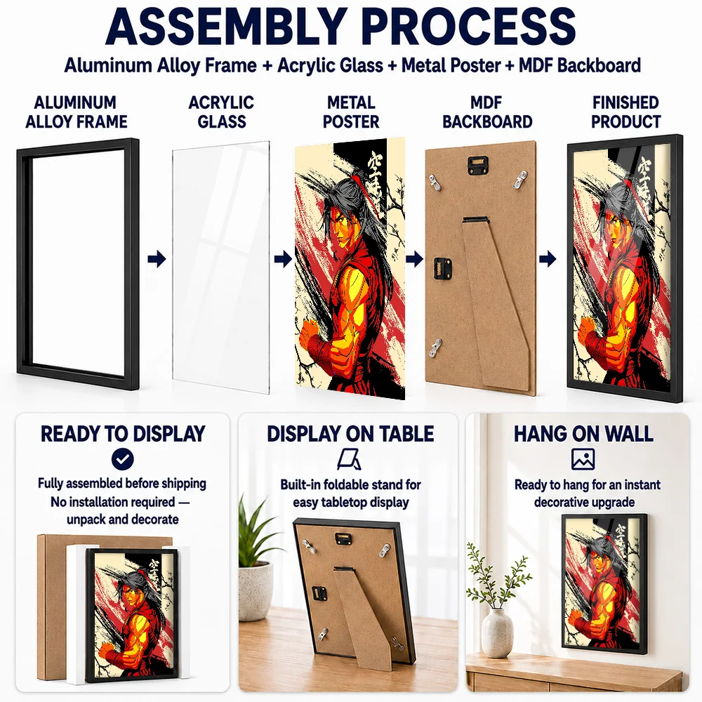 Martial Arts Warrior Digital Framed Metal Print Customized Photo High Contrast Style Wall Art For Dojo Thoughtful Fighter Gift